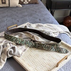 Turquoise and Brown Embossed Leather Belt